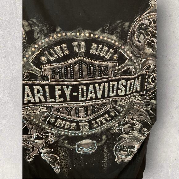 Harley‑Davidson Womens Large Devils Fume Embellished Mesh Back Tee Black - Picture 4 of 10